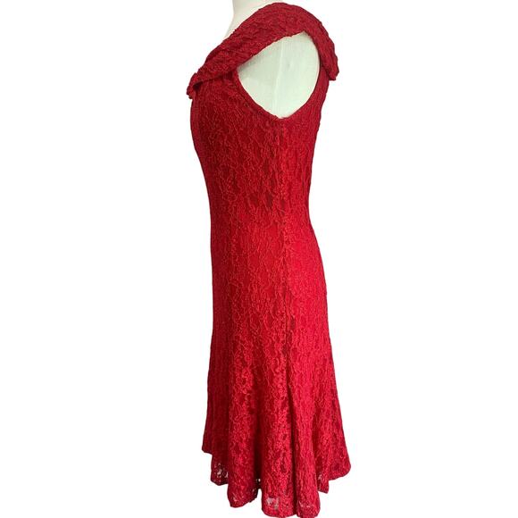 Vintage Dave & Johnny Red Lace Evening Dress Formal Cocktail Prom Gown Sz 11/12 - Picture 3 of 10